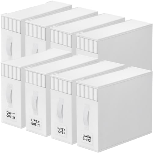 Image of StorageTastic 8 Pack Bed Sheet Closet Organizers and Storage,Sturdy Foldable Storage Containers with Window and Label,Storage and Organization for Bedding Sheets,Duvet Covers,Blankets (White)