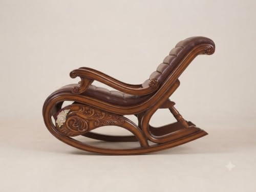 Image of CRAFTCITY Solid Sheesham Wood Relaxing Chair with Ottoman (Dark Brown)