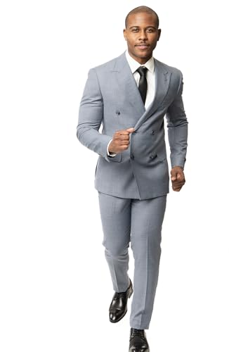 Slim Fit 2 Button Double Breasted Peak Lapel Solid Men's Suit ZF100362