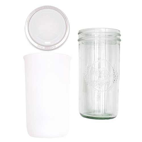 Mason Jar Lifestyle Wide Mouth 24oz Pint & Half Mason Jar Water Bottle Travel Tumbler with Silicone Sleeve & Drinking Lid (Frost)