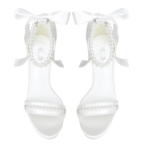 Pearl Wedding Shoes for Bride High Heel Platform Wedding Sandals Chunky Heel Bridal Shoes2
