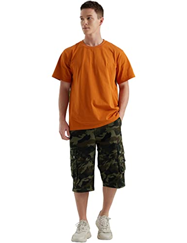 Best South Men's Capri Long Twill Cargo Shorts Below Knee 13 Inches Cotton Relaxed Fit Casual Multi-Pocket Army Green Camo 36 #TOP3
