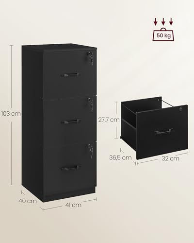 Miniatura 3 de Vasagle Armario De Oficina, Archivador Para Documentos, Soporte Para Impresora Con 3 Cajones Bloqueables, Riel Ajustable, Para Formato A4 Y Cartas, Negro Tinta Ofc055b16