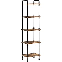 Estanteria 45 Ancho IBUYKE Estante Abierto de Madera con 5 estantes, de Madera, Marco de Metal Estable, para Sala de Estar, Dormitorio, Cocina, Balcón, Oficina, Negro y Marrón, TMJ405H