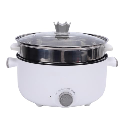 Hot Pot Electric with Steamer, 800W 3.6L Large Capacity Non Stick Electric Pot with 3 Gear Temperature Control Multifunctional Rapid Noodles Cooker for Soup Ramen Steak (US Plug)