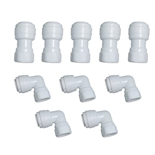 MALIDA Quick Connector Female Thread Adapter Elbow and Straight Combination, 1/4 Inch Thread x 3/8 Inch Tube OD Push to Connect Fittings, for Water Filter purification systems.(pack of 10)