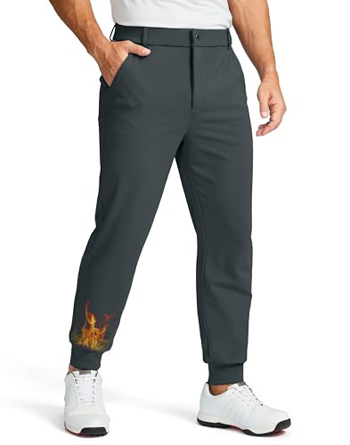 Soothfeel Men's Fleece Golf Joggers, Slim Fit, Dark Grey M