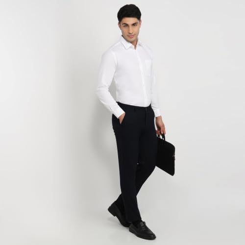 Image of Raymond Men Slim Fit Solid Pattern Pure Cotton Semi Cutaway Collar Full Sleeve Formal Shirt