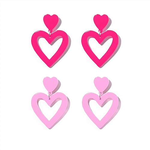 Image of 2 PCS Heart Earrings for Concert 80S Heart Drop Earrings for Halloween, Valentine's Day, 2 Pairs, Acrylic, No Gemstone