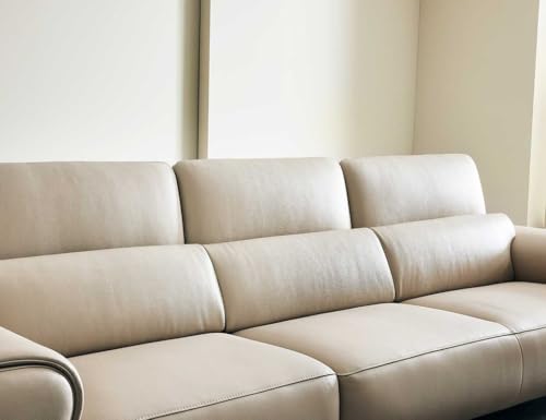 Image of Fabrique Shopzilla Leatherette 4 Seater with Puffy Moden Design Light Cream Sofa Set with Moveable Headrest | Comfortable Furniture for Home Office & Living Room | Easy to Move Stainless Steel Legs