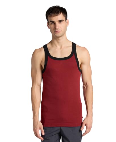 Image of Jockey US27 Men Super Combed Cotton Rib Square Neck Gym Vest Pomegranate Melange & Black XXL
