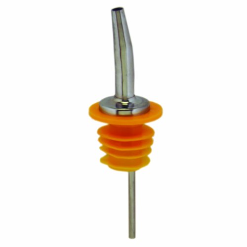 Spill-Stop 285-60 Tapered Liquor Bottle Pourer Dispenser, Chrome Metal Spout with Oversized Poly-Cork for Wide Neck Bottles, Medium Speed Controlled Pour, Orange, 12 Units