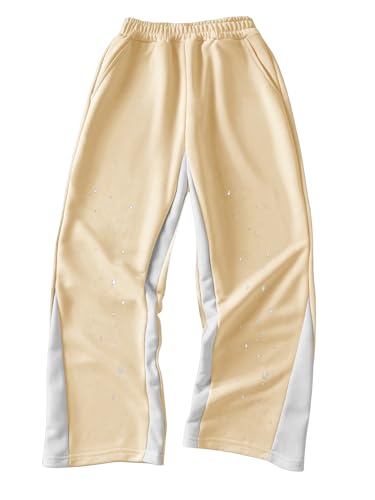 RoseSeek Boy's Y2K Wide Leg Baggy Pants Vintage Trendy Sweat Pants Elastic Waist Street Sweatpants with Pockets Mix Khaki 8 Years