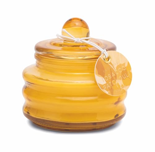 Paddywax Scented Candles Beam Collection Small Artisan Luxury Glass Jar Candle with Lid, 85g, Ochre - Tobacco Patchouli