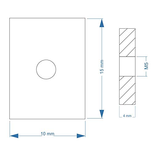 Nutenstein | Gewindeplatte 15x10x4 mm M5 Gewinde mittig | Stahl blau verzinkt (100 Stück)