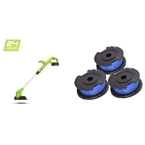 Greenworks 2101207 Decespugliatore a Batteria 30 cm, 24 V al Litio senza Batterie o Caricabatterie + Utensili 3 Pezzi Einze lfad Bobina per Decespugliatore, Blu, 6 x 7 x 6 cm, 29177