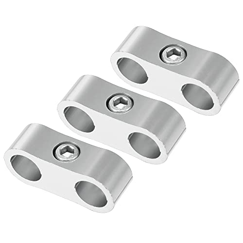 X Autohaux 3Pcs Aluminum Alloy An4 Car Hose Separator Clamp Fuel Line Connector For Oil Fuel Hose Silver Tone #TOP19