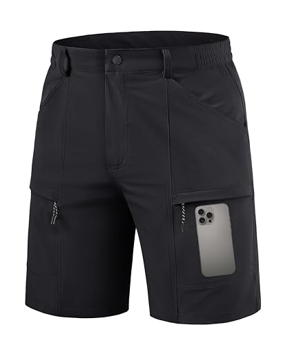 TACVASEN Men's Hiking Cargo Shorts Quick Dry Lightweight Shorts with Zipper Pockets for Casual Golf Travel Work Black 38