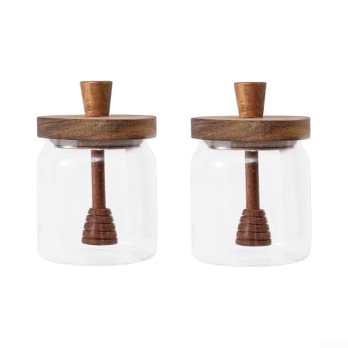 2-Pack Glass Honey Jars 9x10cm With Wood Lid