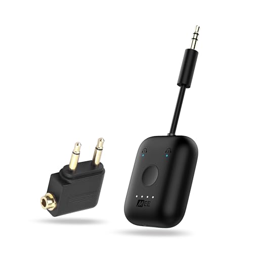 Image of MEE Audio Connect Air in-Flight Bluetooth Wireless Audio Transmitter, with Extra Dual 3.5mm Jack AUX Adapter, for up to 2 AirPods /Other Headphones; Works with All 3.5mm Aux Jacks, Black