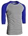TL Men's Baseball Crew Neck Cotton Long or 3/4 Sleeve Essentail Raglan Tee Shirts (LARGE, 3/4_SL-RBLUE_HGREY)
