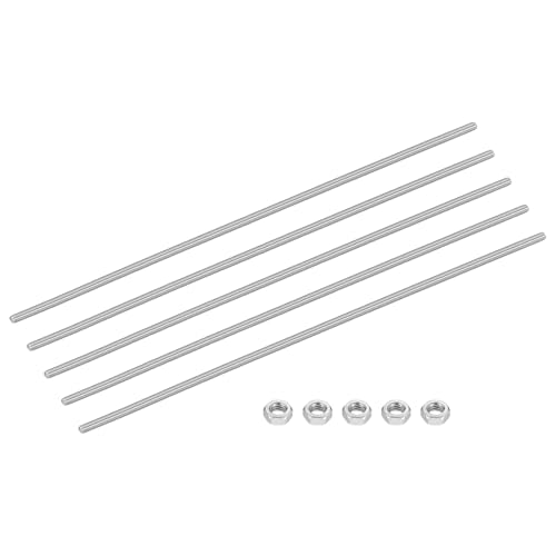 sourcing map 5Set M3-0.5x250mm Fully Threaded Rods, Threaded Rods Bar Studs with Nuts, 304 Stainless Steel Long Thread Screws Hardware for U-Bolts, Anchors, Clamps, Hangers, Silver