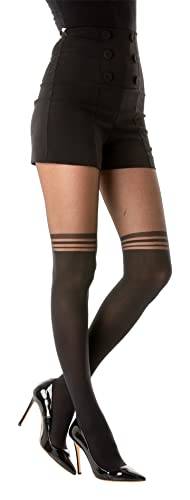 Gi&Gi Collants pour femme, faux parisien 20 • 60Den Collants Opaques à Rayures, Noir, Style Cuissardes (FR/ES, Alpha/lettres, L, TG, Taille normale, Taille...