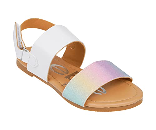 Image of bebe Girl's Sparkly and Strappy Glitter Leatherette Flat Sandals with Adjustable Strap (Toddler /Little Kid)