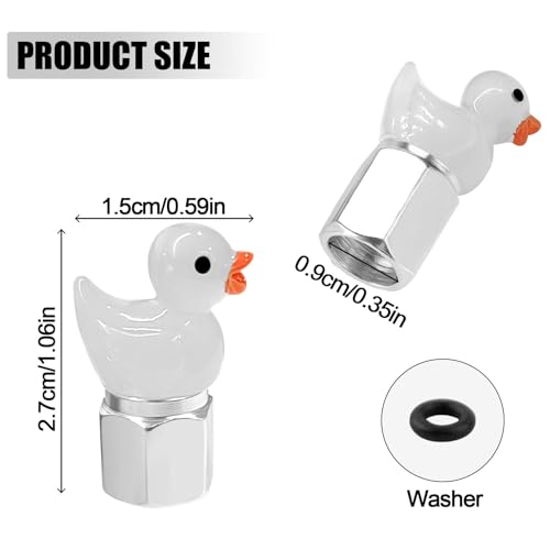 4 Pack Cute Duck tire Valve caps, Glow in The Dark Tire Valve Caps, Interesting and Practical Tire Decoration, Can be Used for Cars, Motorcycles, Trucks, and Bicycles.(White)