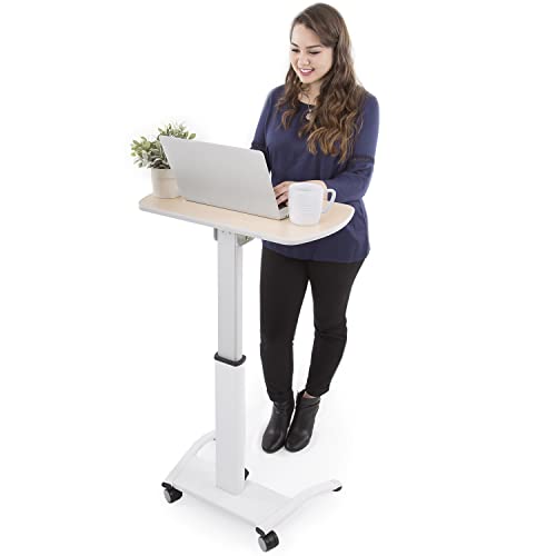 Stand Steady Tilting Mobile Podium | Height Adjustable Laptop Stand With Wheels And Tilting Desktop | Mobile Workstation & Portable Standing Desk | Rolling Laptop Table For Office & Home (Maple Print) #TOP7