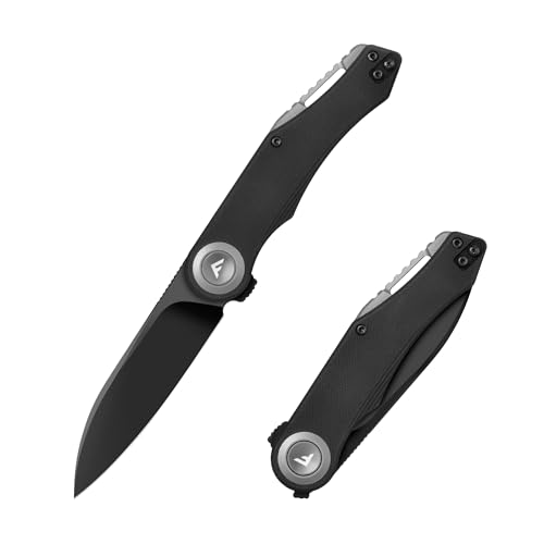 FLISSA Taschenmesser Klappmesser, D2 Edelstahl mit schwarzer Titanbeschichtung, Scharfes Outdoor & Survival Messer mit G10 Griff, EDC Messer mit Gürtelclip, für Alltag, Outdoor, Jagd, Camping, Grau