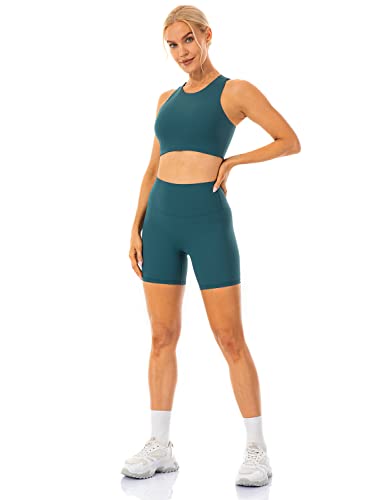 Lavento Women's Ribbed High Neck Sports Bra Double-Layer Workout Yoga Bras Top - Image 3