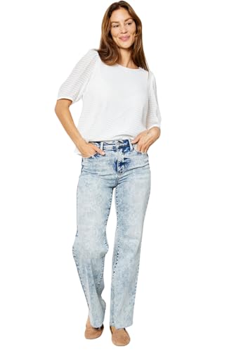 Judy Blue High Waist Mineral Wash Raw Hem Wide Jeans for Women 88828-