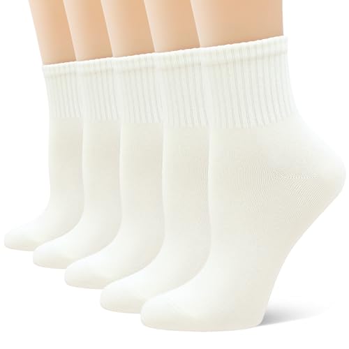 SERISIMPLE Womens Mini Crew Thin Viscose Bamboo Socks Soft Above Ankle Casual Socks Comfort Solid Color 5 Pairs (US Alpha Medium Regular Regular Off-white)
