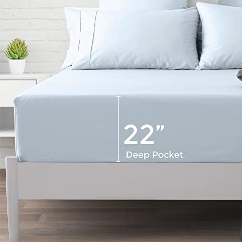 1000 Thread Count 100% Egyptian Cotton Fitted Sheet Only, Light Blue Queen Fitted Sheet, Long - Staple Combed Pure Natural Cotton Sheet, Soft & Silky Sateen Weave