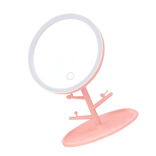 Espejo para maquillaje portátil con luz LED rosa