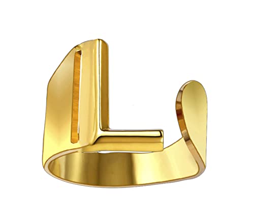 Only faith Anillos de letras iniciales acero inoxidable ajustable, Anillos abiertos de letras para mujer, joyería de moda con hermosa caja de regalo vintage. (L   DORADO)