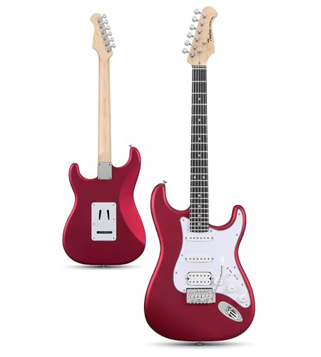 Tostar Beginner Electric Guitar Solid Body 39 Full Size Strat Style with HSS Pickups 5-Way Switch Tremolo Bridge Maple Neck & Tectona Fretboard Ideal for Beginners and Gifting Red