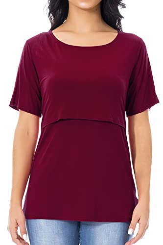 Smallshow Tops de enfermería Camisas de Manga Corta de Maternidad para Mujeres Ropa de Lactancia Materna 2XL Wine