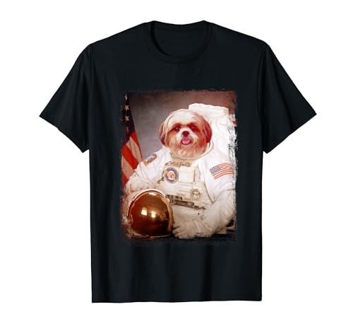 Divertido Shih Tzu Astronauta Luna Espacio Misión Animal Astronauta Camiseta