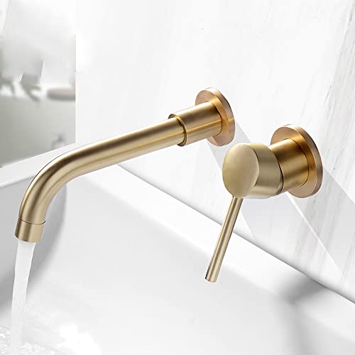 Robinet de salle de bain mural en laiton au design épuré pour vasque moderne