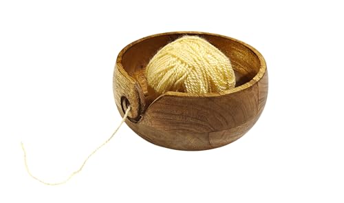 Image of Handmade Acacia Wood Yarn Bowl - Large Knitting & Crochet Holder for Tangle-Free Crafting - 6.5 inch x 3 inch (Walnut) - Gift for Knitters & Crocheters