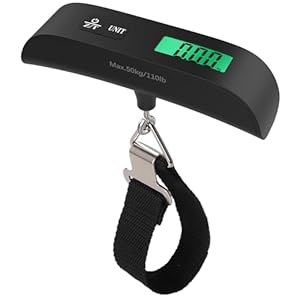 Digitale Kofferwaage Gepäckwaage,GeeRic Gepäckwaage Travel mit Temperatursensor,50KG / 110 lb Hängewaage Digitalwaage Fischwaage Batterie im Lieferumfang enthalten