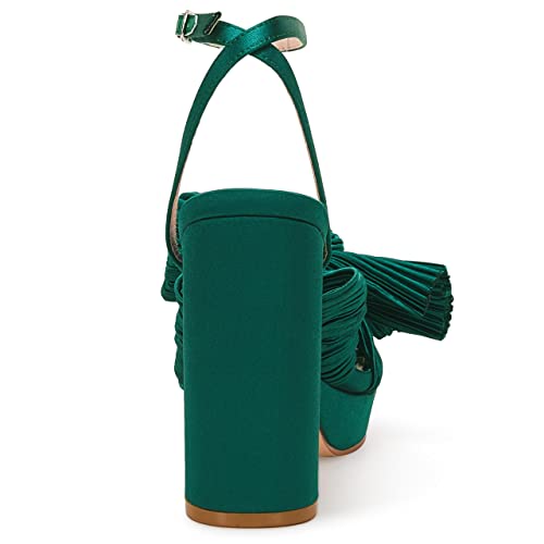 Vetaste Women's Pleated Bow Knot Platform Heeled Sandals Open Toe Chunky Block Heel Ankle Buckle Strap Bridal Wedding Dress Shoes #TOP4