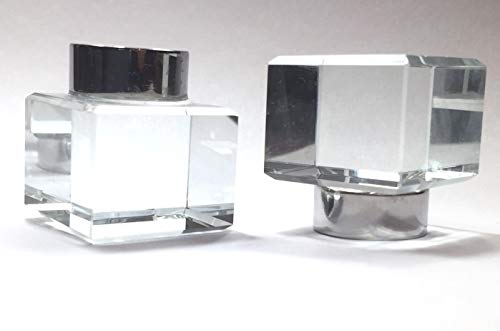 Image of Crystal Glass lamp Finial Set, 2 Pieces - Cube Shape, Chrome Finish Base.
