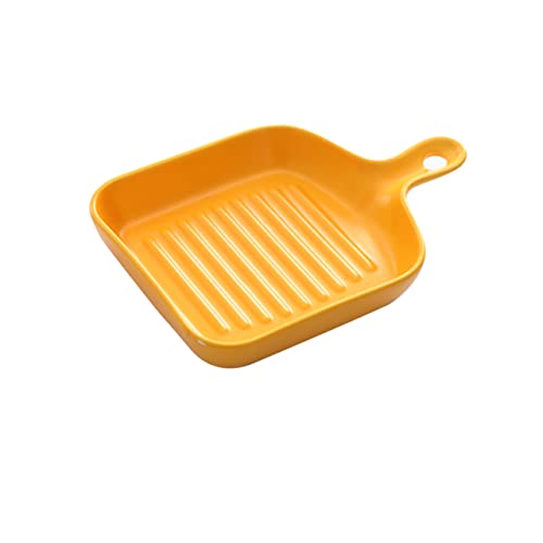 Cabilock Placa Cuadrada de Cerámica con Mango Corto Revestimiento Antiadherente Reutilizable Resistente al Microondas y Bandeja para Secado y Transferencia de Alimentos Color Amarillo