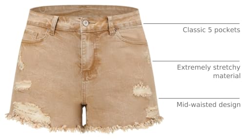 Image of THUNDER STAR Women Mid Rise Ripped Stretchy Jeans Shorts Frayed Raw Hem Casual Denim Shorts
