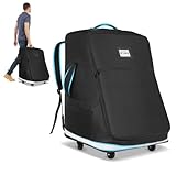 Automiim Car Seat Travel Bag for Airplane with Swivel Wheel, Extendable Height Padded Carseat Travel Backpack Large Storage Bag, Baby Infant Booster Seat Bags for Air Travel