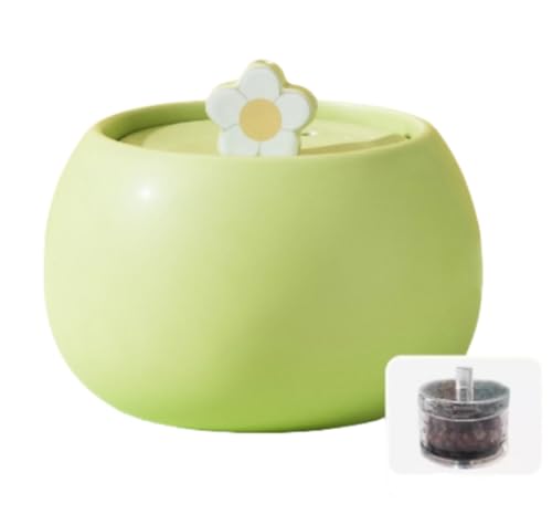 Arfobug ペットの白黒漫画子猫セラミック水噴水犬電気循環水フィルター自動飲用噴水犬 (グリーン,1.5L)