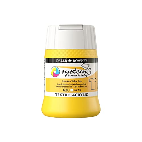 Daler-Rowney System3 Textile Acrylic Screen Printing Ink, Plastic Pot, 8.45oz - 250 ml, Cadmium Yellow Hue